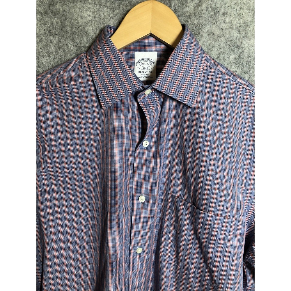 Brooks Brothers Shirt Men 14.5 2/3 Blue Check Non Iron Regent Business Classic